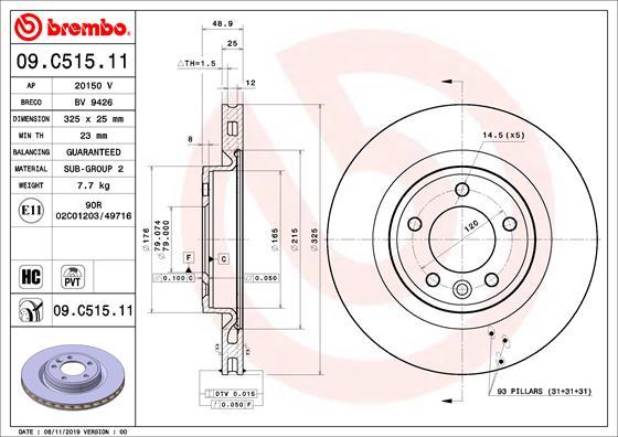 Brembo 09.C515.11 - Bremžu diski www.autospares.lv