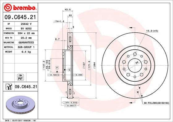 Brembo 09.C645.21 - Bremžu diski www.autospares.lv