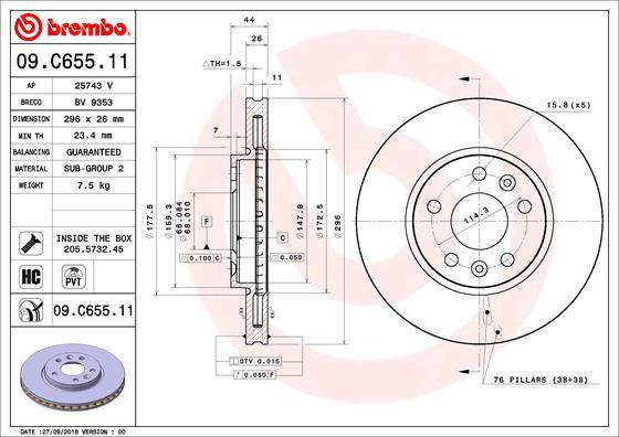 Brembo 09.C655.11 - Bremžu diski www.autospares.lv