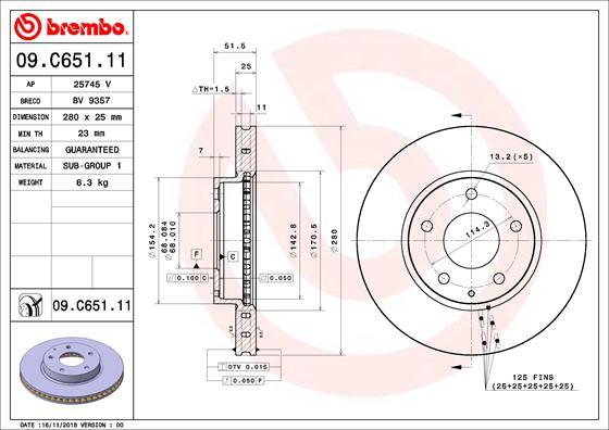 Brembo 09.C651.11 - Bremžu diski www.autospares.lv