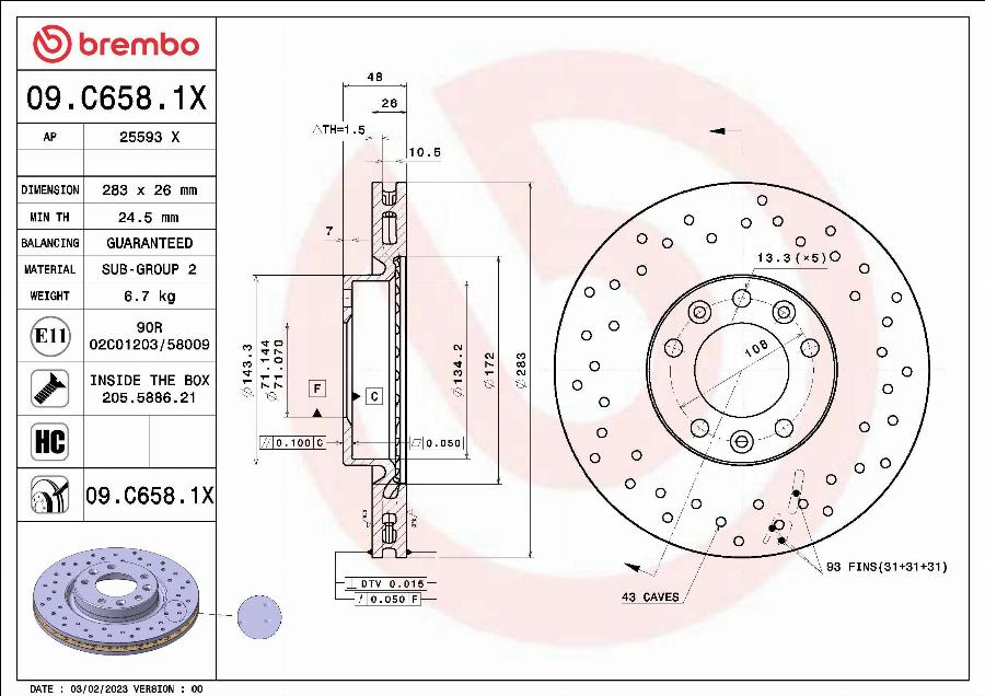 Brembo 09.C658.1X - Bremžu diski autospares.lv