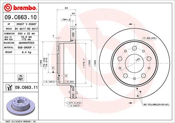 Brembo 09.C663.11 - Bremžu diski autospares.lv