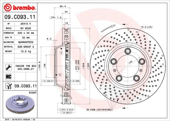 Brembo 09.C093.11 - Bremžu diski www.autospares.lv