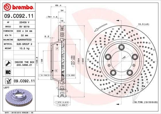 Brembo 09.C092.11 - Bremžu diski www.autospares.lv