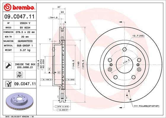 Brembo 09.C047.11 - Bremžu diski www.autospares.lv