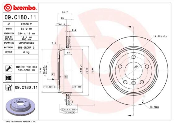 Brembo 09.C180.11 - Bremžu diski www.autospares.lv