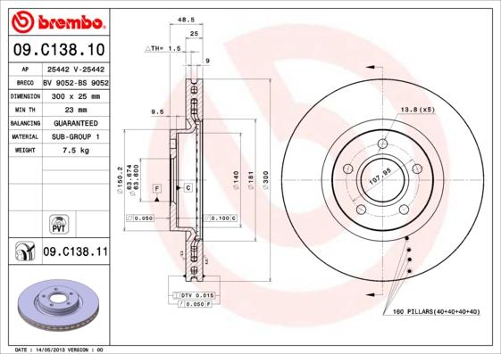 Brembo 09.C138.10 - Brake Disc www.autospares.lv