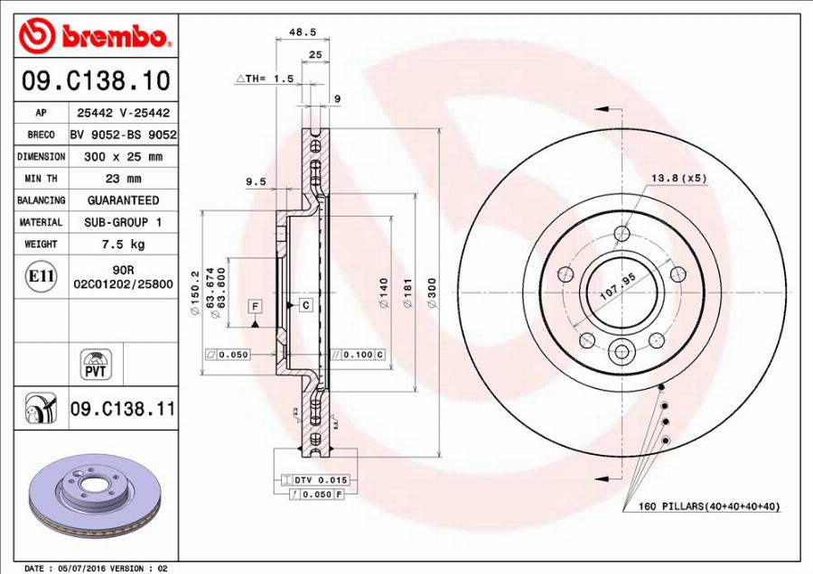 Brembo 09.C138.11 - Bremžu diski autospares.lv