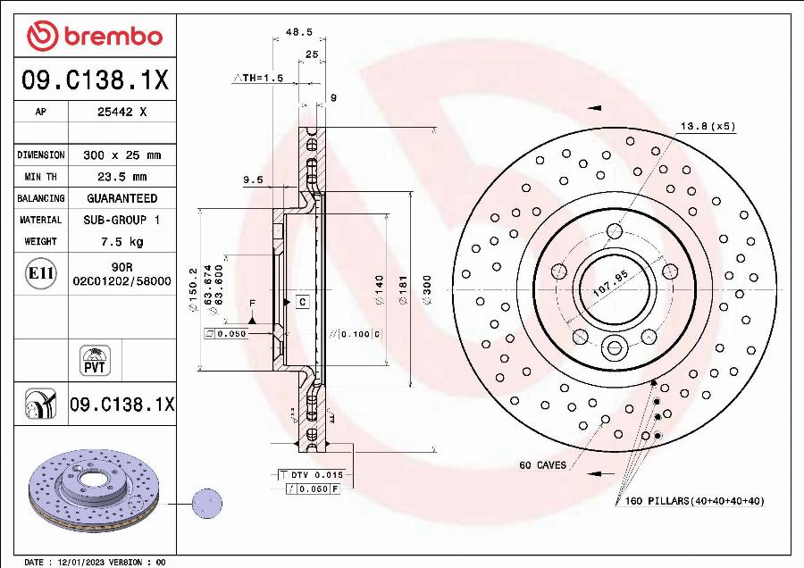 Brembo 09.C138.1X - Brake Disc www.autospares.lv