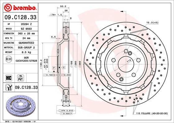 Brembo 09.C128.33 - Bremžu diski www.autospares.lv