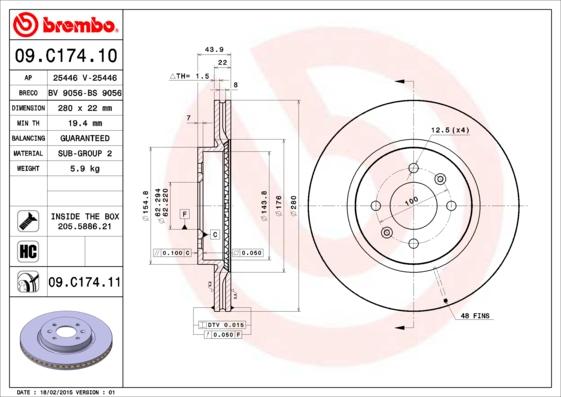 Brembo 09.C174.11 - Bremžu diski www.autospares.lv