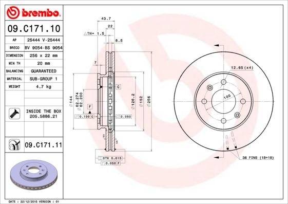 Brembo 09.C171.10 - Bremžu diski www.autospares.lv