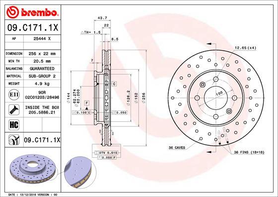 Brembo 09.C171.1X - Bremžu diski www.autospares.lv