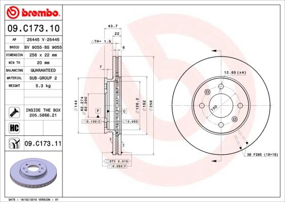 Brembo 09.C173.11 - Bremžu diski www.autospares.lv