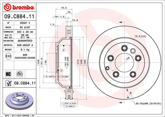 Brembo 09.C884.11 - Bremžu diski autospares.lv