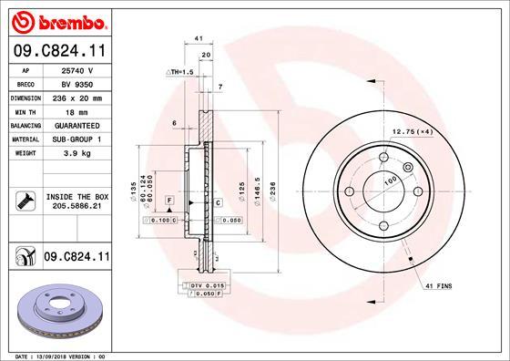 Brembo 09.C824.11 - Bremžu diski www.autospares.lv