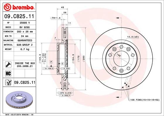 Brembo 09.C825.11 - Bremžu diski autospares.lv