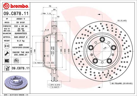 Brembo 09.C878.11 - Bremžu diski www.autospares.lv