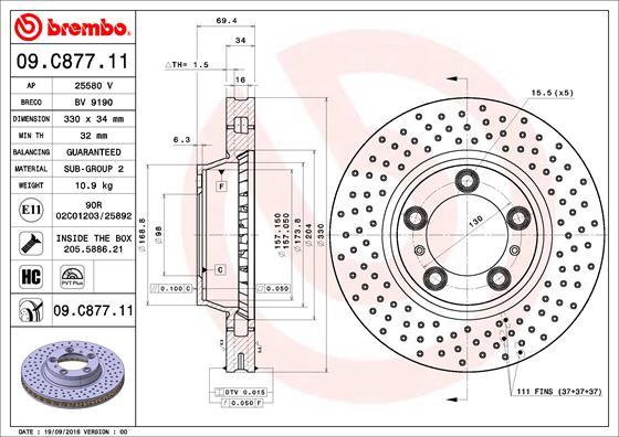 Brembo 09.C877.11 - Bremžu diski www.autospares.lv