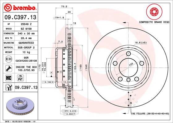 Brembo 09.C397.13 - Bremžu diski www.autospares.lv