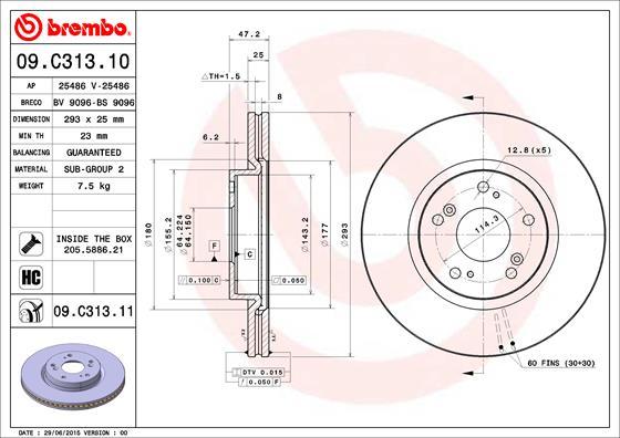 Brembo 09.C313.11 - Bremžu diski www.autospares.lv