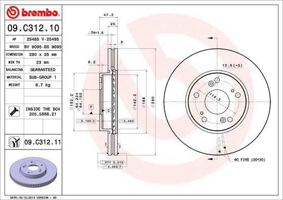 Brembo 09.C312.11 - Bremžu diski www.autospares.lv