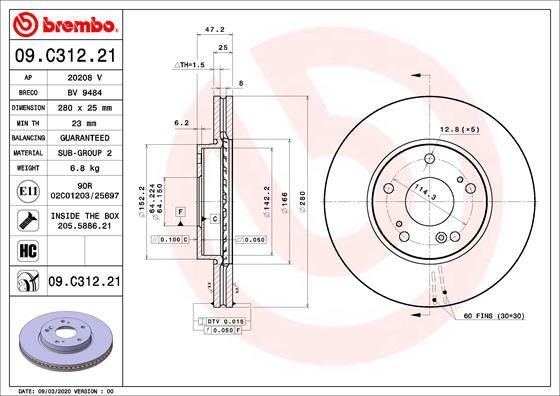 Brembo 09.C312.21 - Bremžu diski www.autospares.lv