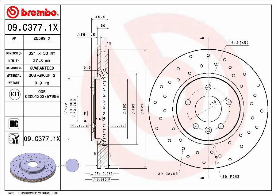 Brembo 09.C377.1X - Bremžu diski autospares.lv