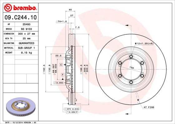 Brembo 09.C244.10 - Bremžu diski www.autospares.lv