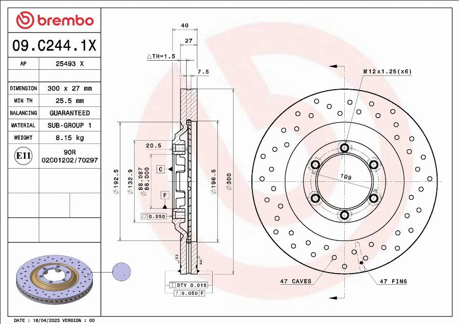 Brembo 09.C244.1X - Bremžu diski www.autospares.lv