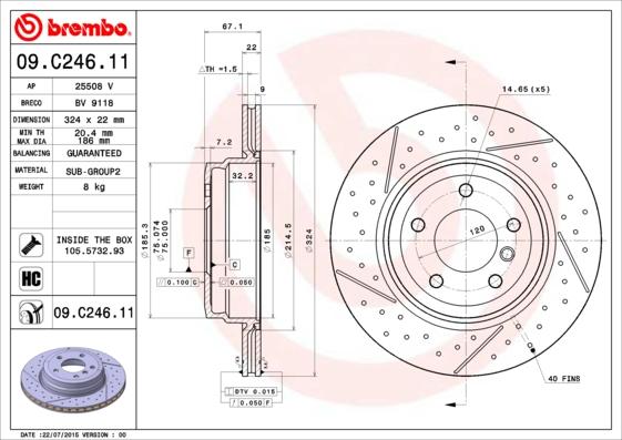 Brembo 09.C246.11 - Bremžu diski www.autospares.lv