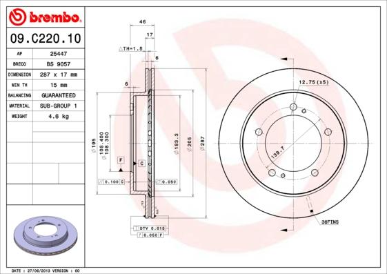 Brembo 09.C220.10 - Bremžu diski www.autospares.lv