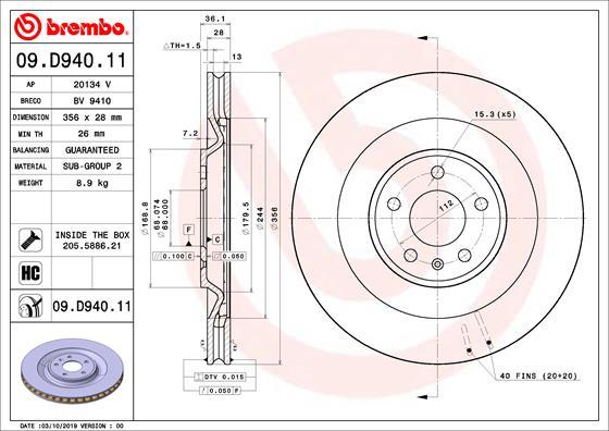 Brembo 09.D940.11 - Bremžu diski www.autospares.lv