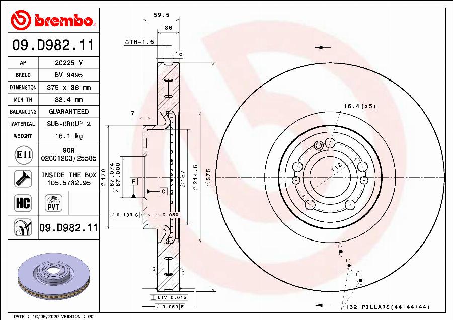 Brembo 09.D982.11 - Bremžu diski www.autospares.lv