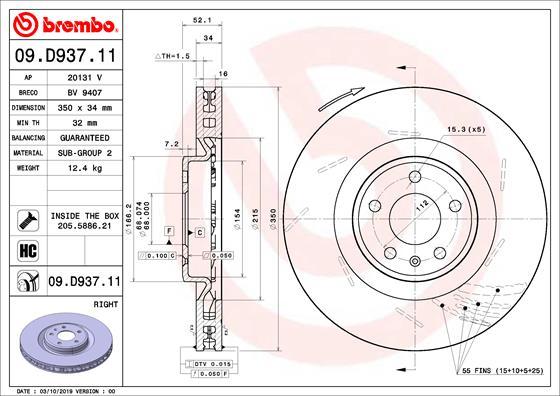 Brembo 09.D937.11 - Bremžu diski www.autospares.lv