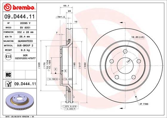 Brembo 09.D444.11 - Bremžu diski www.autospares.lv