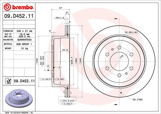 Brembo 09.D452.11 - Bremžu diski www.autospares.lv