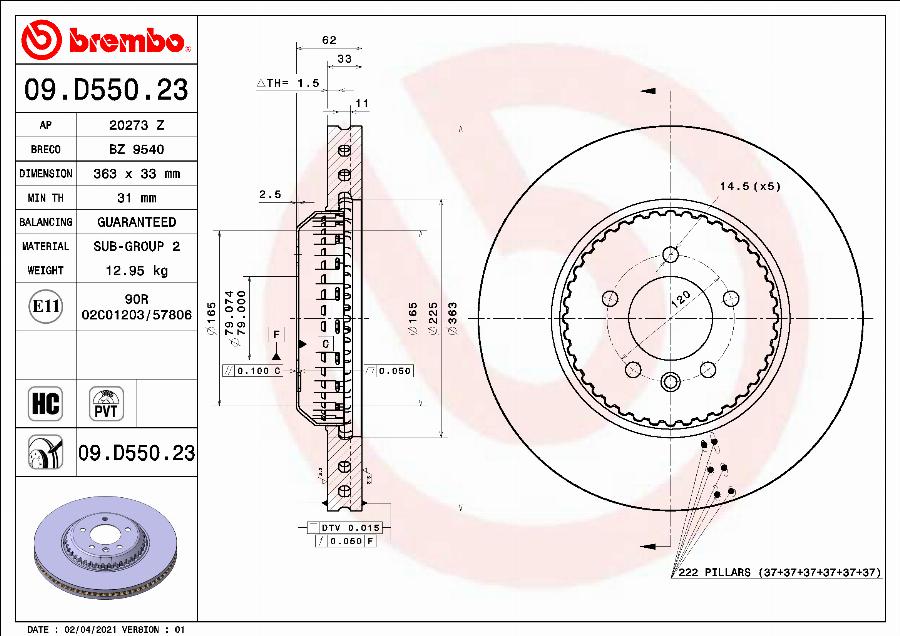 Brembo 09.D550.23 - Bremžu diski www.autospares.lv