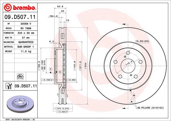 Brembo 09.D507.11 - Bremžu diski www.autospares.lv