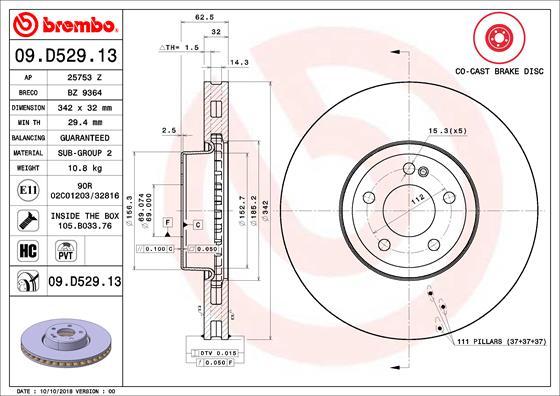 Brembo 09.D529.13 - Bremžu diski www.autospares.lv