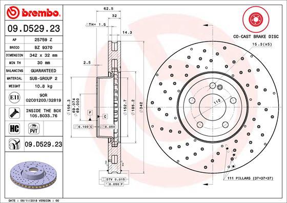 Brembo 09.D529.23 - Bremžu diski www.autospares.lv