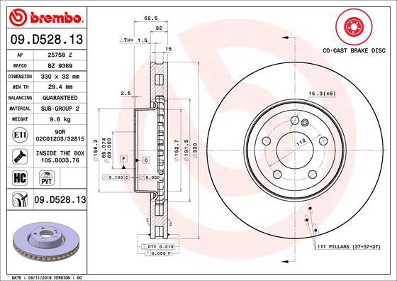 Brembo 09.D528.13 - Bremžu diski www.autospares.lv