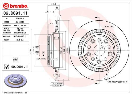 Brembo 09.D691.11 - Bremžu diski www.autospares.lv