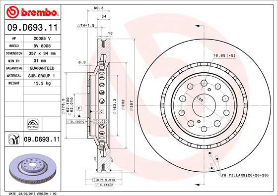 Brembo 09.D693.11 - Bremžu diski autospares.lv