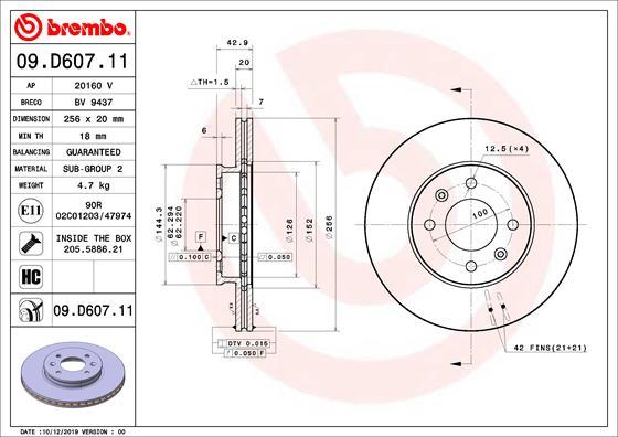 Brembo 09.D607.11 - Bremžu diski www.autospares.lv