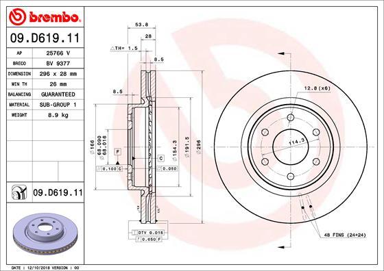 Brembo 09.D619.11 - Bremžu diski www.autospares.lv