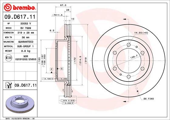 Brembo 09.D617.11 - Bremžu diski www.autospares.lv