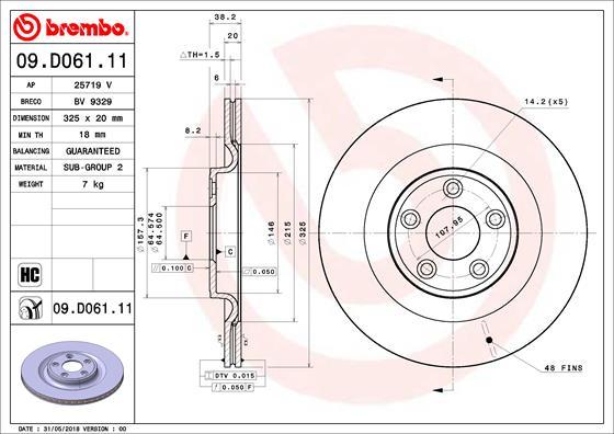 Brembo 09.D061.11 - Bremžu diski www.autospares.lv