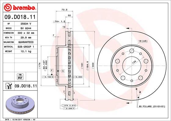 Brembo 09.D018.11 - Bremžu diski autospares.lv