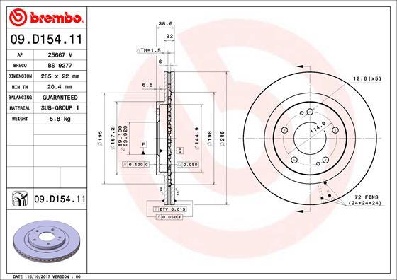 Brembo 09.D154.11 - Bremžu diski www.autospares.lv